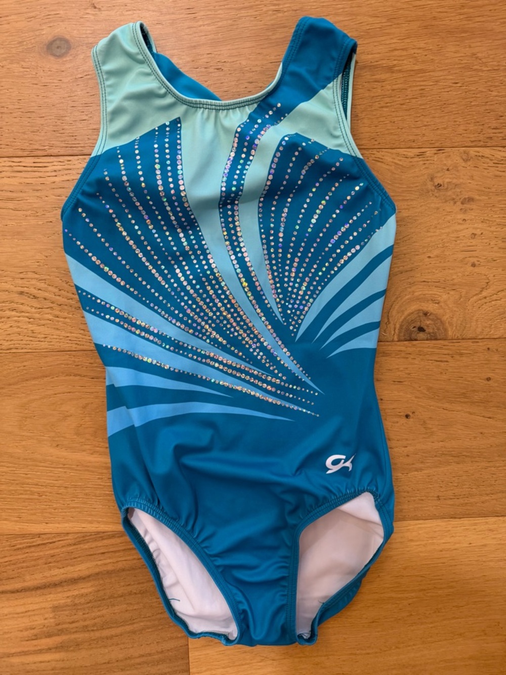 GK adult small gymnastics blue & silver leotard for training or competition EUC